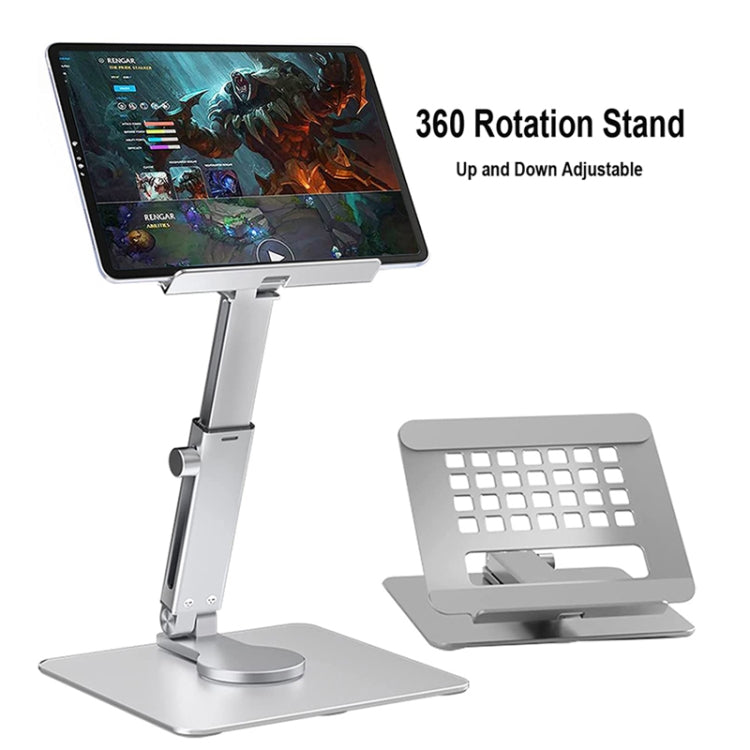 JUNDNE H06 Desktop Folding Phone Stand Portable Telescopic Rotary Tablet Stand Silver