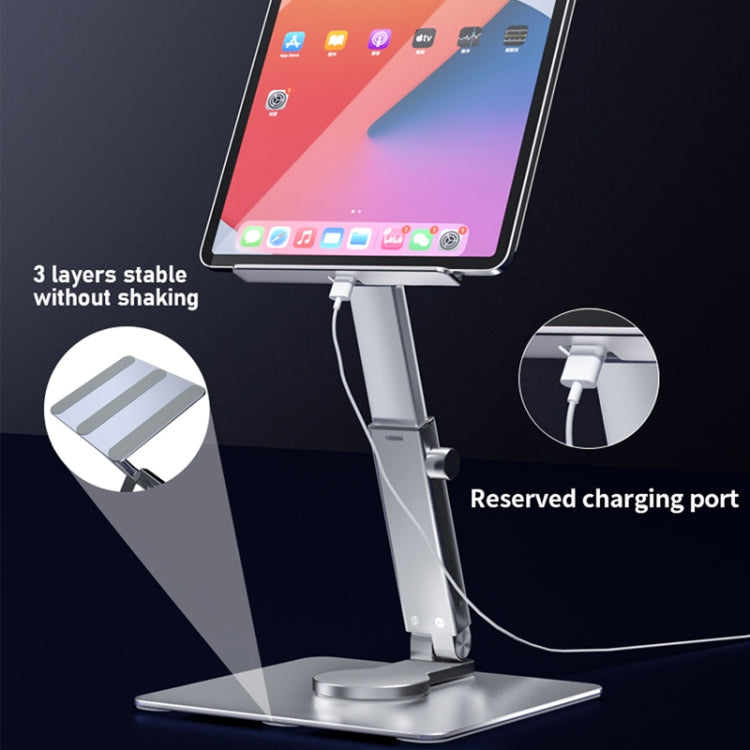 JUNDNE H06 Desktop Folding Phone Stand Portable Telescopic Rotary Tablet Stand Silver