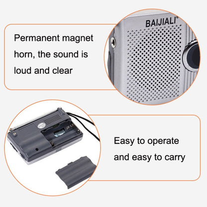 BAIJIALI BJLR21 Simple Retro Radio Full Band Built In Speaker Outdoor Portable Audio Silver Gray