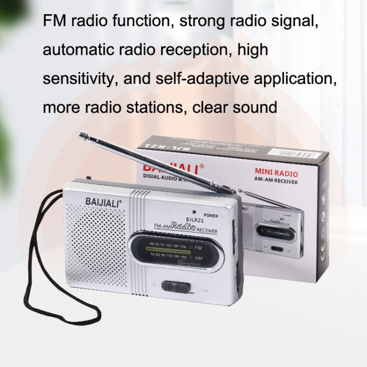 BAIJIALI BJLR21 Simple Retro Radio Full Band Built In Speaker Outdoor Portable Audio Silver Gray