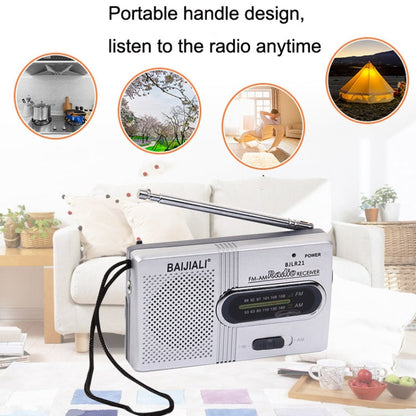 BAIJIALI BJLR21 Simple Retro Radio Full Band Built In Speaker Outdoor Portable Audio Silver Gray