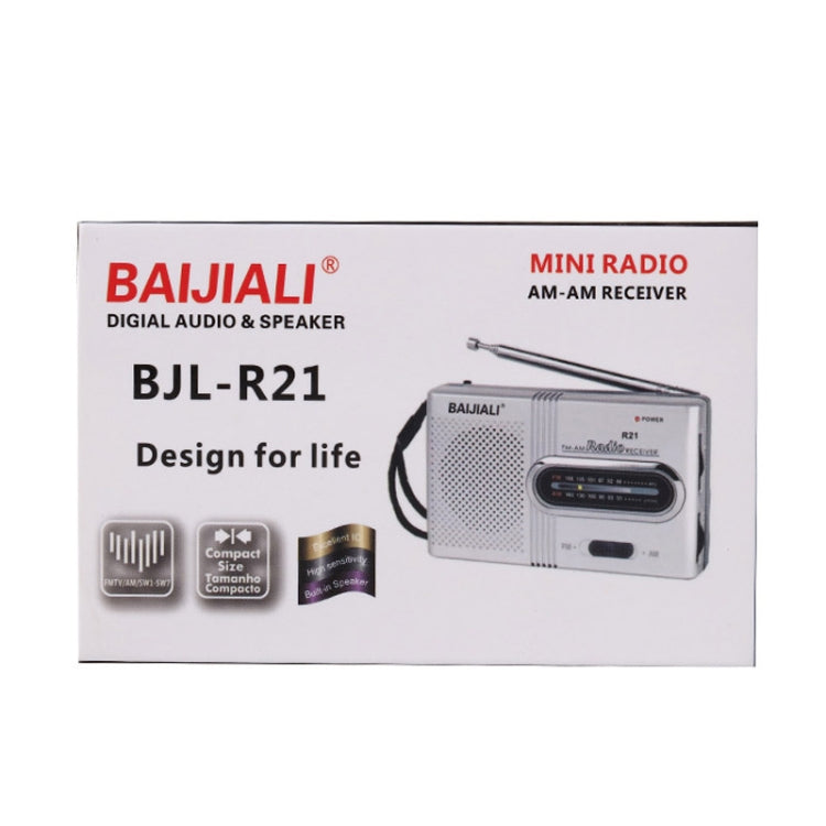 BAIJIALI BJLR21 Simple Retro Radio Full Band Built In Speaker Outdoor Portable Audio Silver Gray