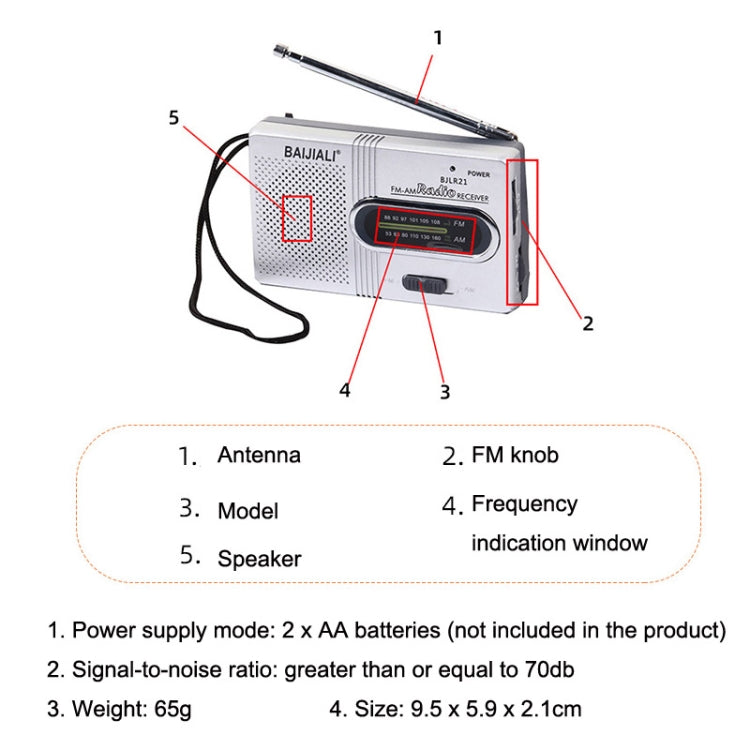 BAIJIALI BJLR21 Simple Retro Radio Full Band Built In Speaker Outdoor Portable Audio Silver Gray