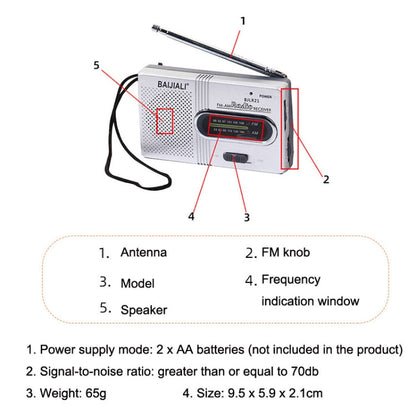 BAIJIALI BJLR21 Simple Retro Radio Full Band Built In Speaker Outdoor Portable Audio Silver Gray