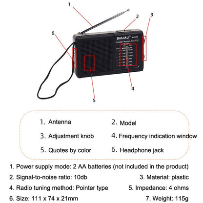 BAIJIALI BJL228 Retro Portable Two Band FM AM Radio Built in Speaker Black