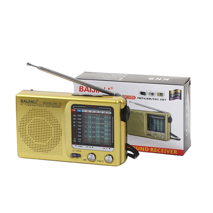 BAIJIALI KK9 Full band Radio Player Portable Retro Multifunctional Mini Radio Gold