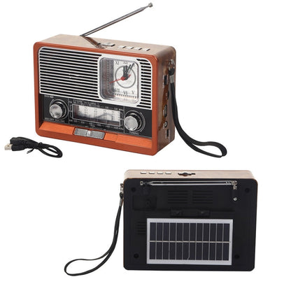 BAIJIALI EC 2113BTS Retro Wood Grain Clock Player Wireless Solar Energy With Lamp Outdoor Radio Shallow Peach Wood Grain