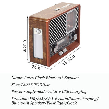 BAIJIALI EC 2113BTS Retro Wood Grain Clock Player Wireless Solar Energy With Lamp Outdoor Radio Shallow Peach Wood Grain