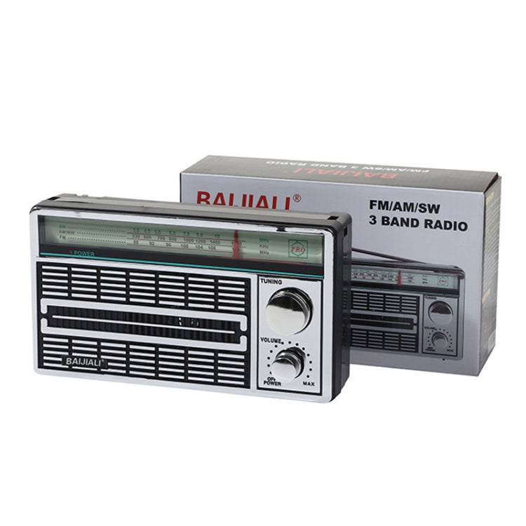 BAIJIALI BJL 1202AC Two Bands Retro Radio Portable Outdoor Large capacity Storage Volume Speaker Player Silver