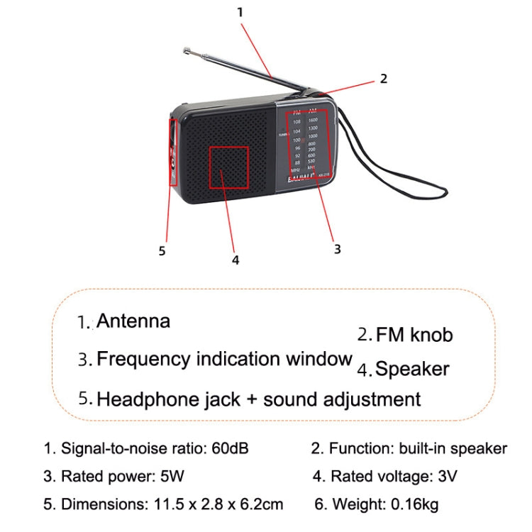 BAIJIALI KK 218 Vintage Analog Portable Multiband Built in Speaker Radio Black