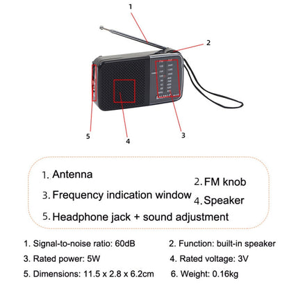 BAIJIALI KK 218 Vintage Analog Portable Multiband Built in Speaker Radio Black