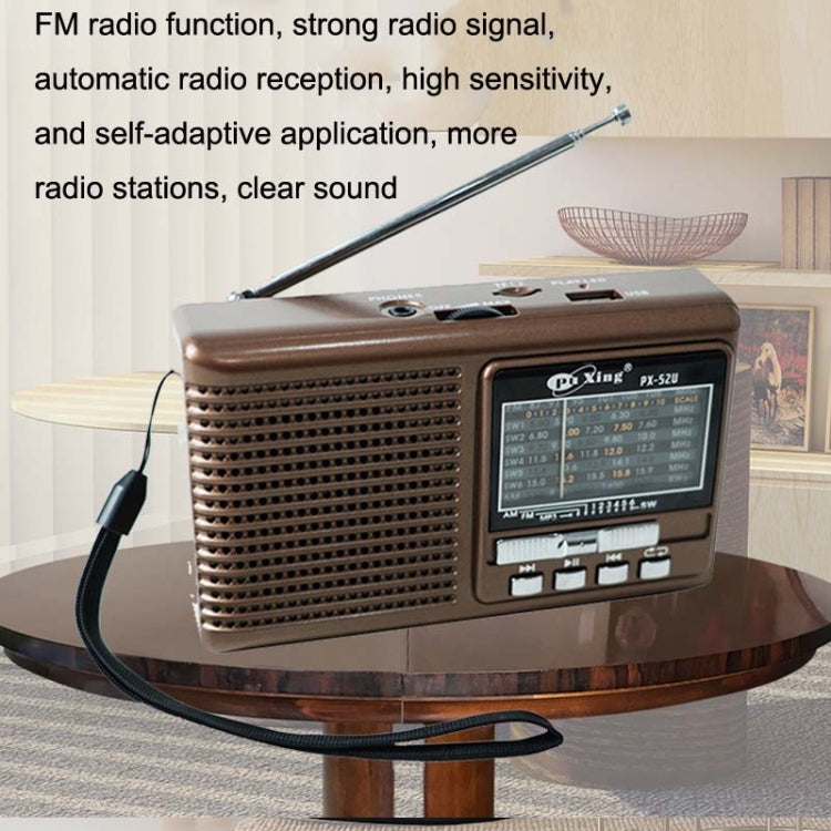 BAIJIALI PX 52U Brown Multi band Retro Pointer Radio USB Plug In Card Radios