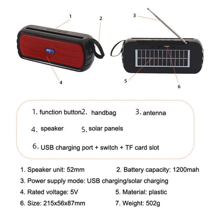 BAIJIALI SY 918 Solar Emergency Radio Read U Disk Large Volume Speaker LED Light Portable Player Red