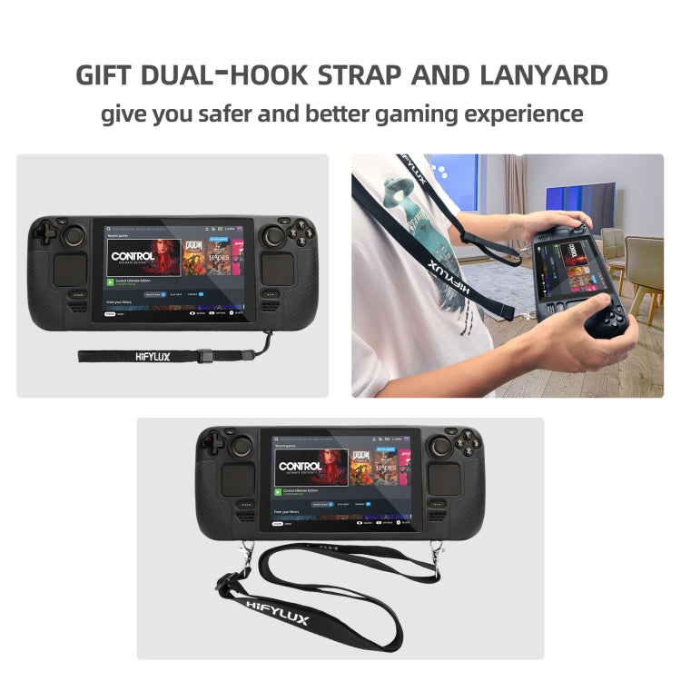 For Steam Deck Hifylux ST PF14 Game Console Silicone Case Anti scratch Non slip Handheld Case Lanyard Black