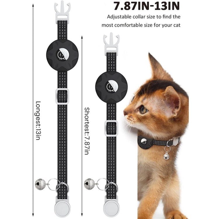 For AirTag Tracker Silicone Case Reflective Pet Cat Collar With Bell Black