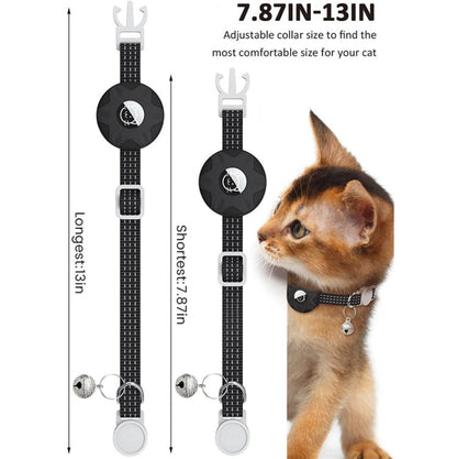 For AirTag Tracker Silicone Case Reflective Pet Cat Collar With Bell Black