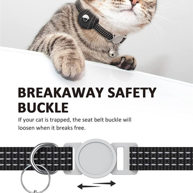 For AirTag Tracker Silicone Case Reflective Pet Cat Collar With Bell Black