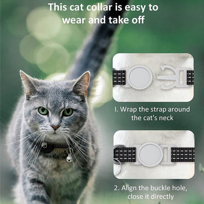 For AirTag Tracker Silicone Case Reflective Pet Cat Collar With Bell Black