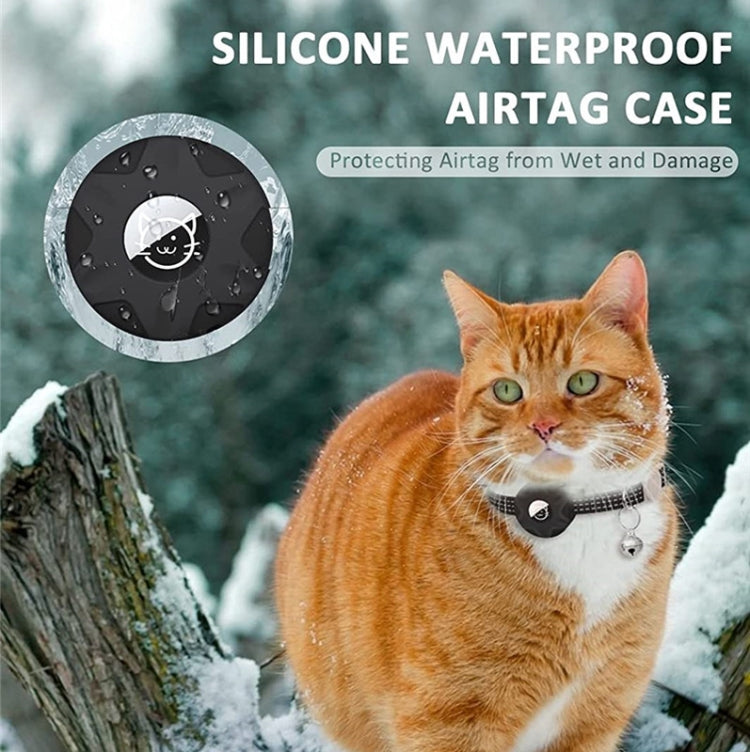 For AirTag Tracker Silicone Case Reflective Pet Cat Collar With Bell Black