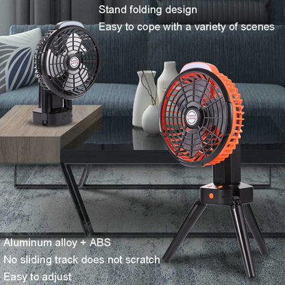 Outdoor Camping USB Charging Fan Tent Swing Head Fan With Tripod LED Light Black