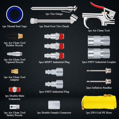 20 In 1 Air Compressor Kit 1 4 Inch NPT Air Tool Kit With 7 5m Coil Nylon Hose