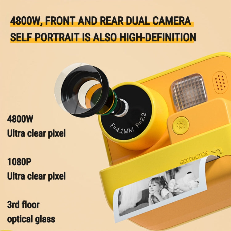 Children Instant Print Camera 4800W Pixel 2 Inch Screen Dual Lens Photography Camera Without Memory Card Yellow