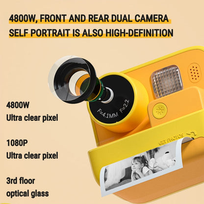 Children Instant Print Camera 4800W Pixel 2 Inch Screen Dual Lens Photography Camera Without Memory Card Yellow