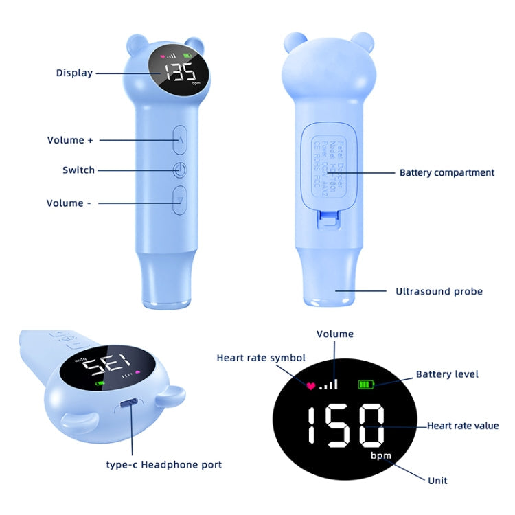 HD T601 3 0MHz Fetal Doppler Baby Heart Rate Monitor Blue