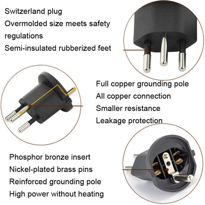 EU to Switzerland Convertible Plug With Ground Wire Travel Adaptor Black