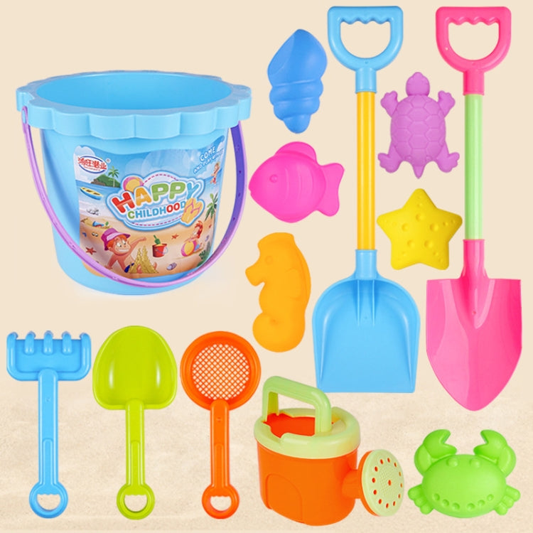 13pcs Set Children Beach Toys Set Large Sand Shovel Bucket Sand Digging Tools Hourglass Color Blue Lace Barrel