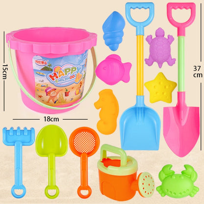 13pcs Set Children Beach Toys Set Large Sand Shovel Bucket Sand Digging Tools Hourglass Color Pink Lace Barrel