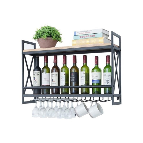 Wall Mounted Wine Rack 2 Tier Black Finished Metal Bottle Display Glass Wine Rack Wall Mounted Storage