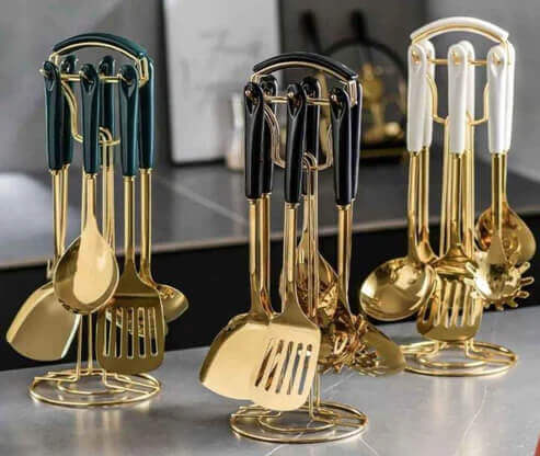 7 Piece Stainless Steel Luxury Cooking Utensils Set With Holder