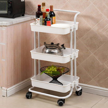 3 Tier Utility Rolling Cart Storage Organizer Cart Multi Functional Trolley Cart with 2 Lockable Wheels and Handle