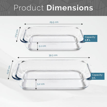 Borosilicate Glass Bakeware Set Multi Purpose 1 8L and 3L Borosilicate Glass Rectangle Roaster Bakeware Set