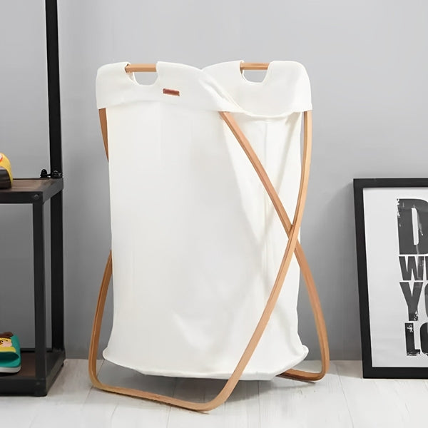 Laundry Basket Large Foldable Laundry Basket with X Type Bamboo Frame