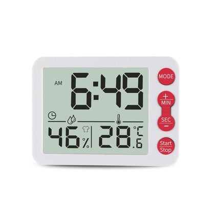 Multifunctional Indoor Thermometer And Hygrometer Large Screen Alarm Clock Kitchen Electronic Countdown Timer White Shell Red Button