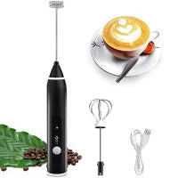 Handheld USB Milk Frother with 3 Speeds 2 Heads