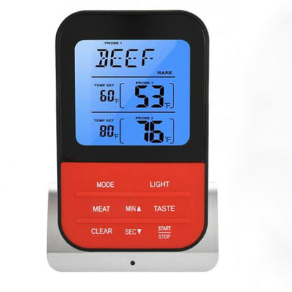 LCD Digital Food Thermometer with Dual Probe Sensors Timer Silver