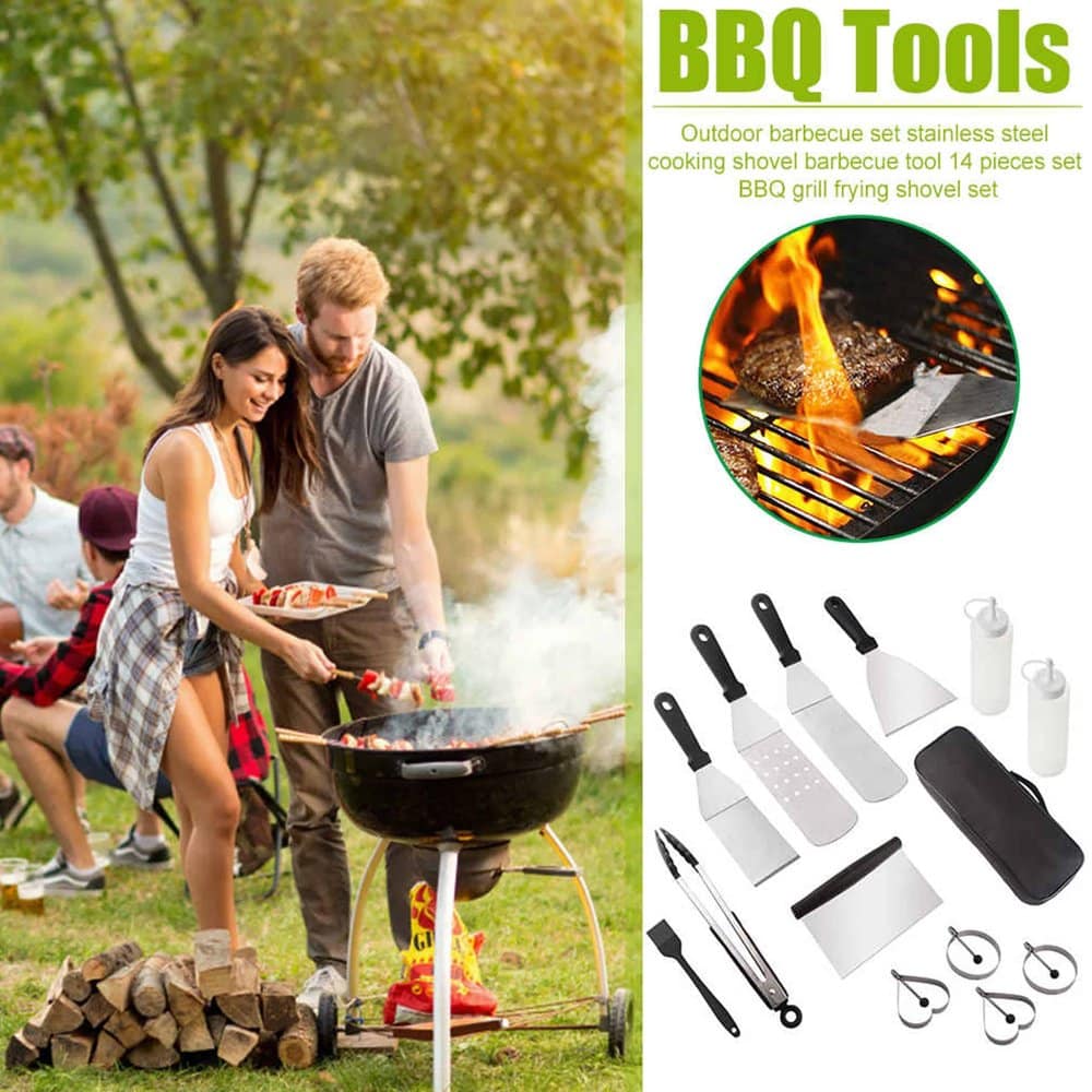 Killer Deals BEICHEN 14pc Flat Grill Tools Accessories Set for BBQ Cooking Camping