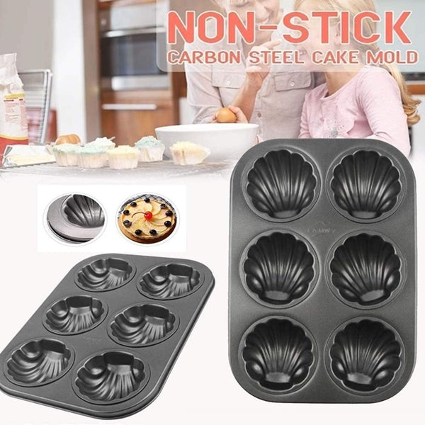 Muffin Baking Trays Set of 2 Shell Shaped 6 Hole Non Stick Flat Bottom Carbon Steel DIY Muffin Mold Baking Tray