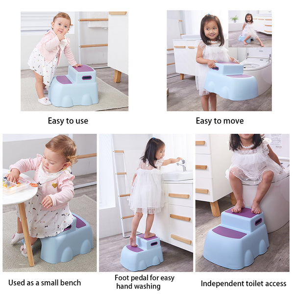 Children s Two Step Stool Ergonomic Plastic Toddler Two Step Anti Slip Stool with Handles