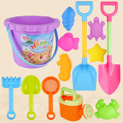 13pcs Set Children Beach Toys Set Large Sand Shovel Bucket Sand Digging Tools Hourglass Color Purple Lace Barrel