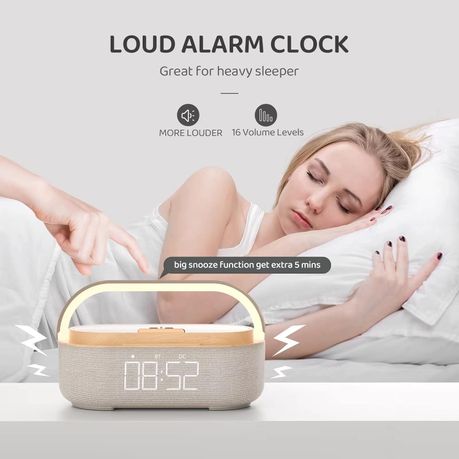 Fashionable Smart Alarm Clock with Adjustable Nightlight Fast Wireless Charging FM Radio and Speaker