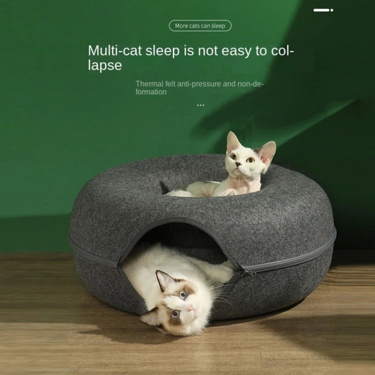 Round Wool Felt Cat Litter Tunnel Cat Litter Size 50x50x20cm Light Grey