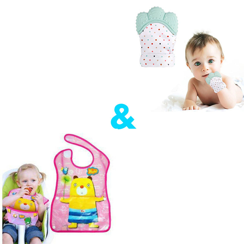 Baby Teething Mitten Plus Baby Quick Wash Bibs