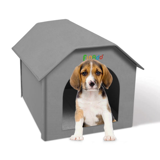 FUNADD Folding Weatherproof Pet Houses with Removable Mat Grey