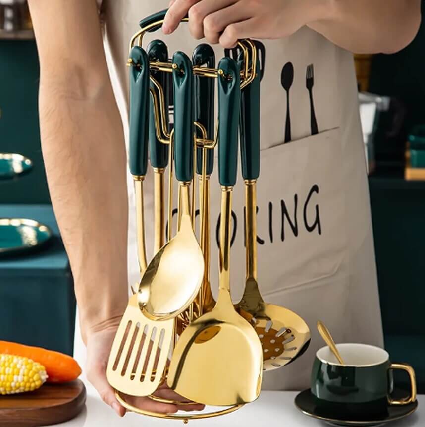 7 Piece Stainless Steel Luxury Cooking Utensils Set With Holder