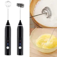 Handheld USB Milk Frother with 3 Speeds 2 Heads