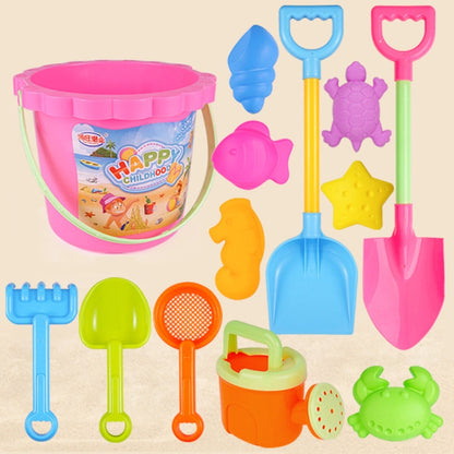 13pcs Set Children Beach Toys Set Large Sand Shovel Bucket Sand Digging Tools Hourglass Color Pink Lace Barrel